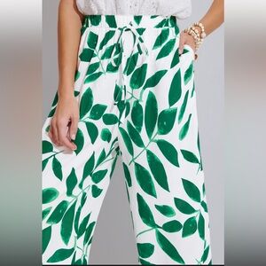 Cupshe White & Green Tropical Leaf Drawstring Cover-up Pants